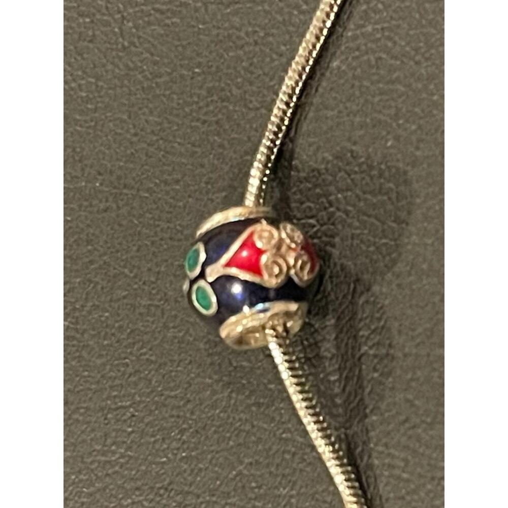 Vintage sterling silver cloisione Heart Design ball pendant and chain - Estate - Picture 3 of 11